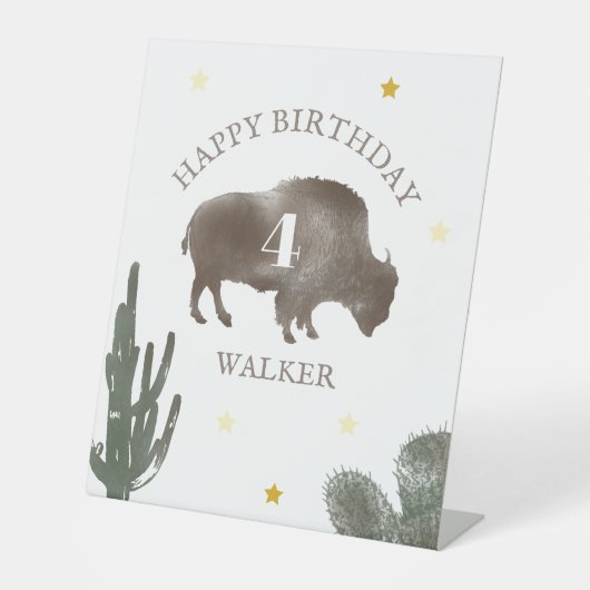 Bison Buffalo Desert Cactus Ranch Western Geburtst Sockelschild (Vorderseite)