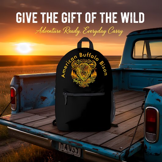 Bison Buffalo Illustration in einer Landschaftlich Bedruckter Rucksack