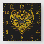 Bison Buffalo Illustration in Herzform Design Quadratische Wanduhr (Vorderseite)