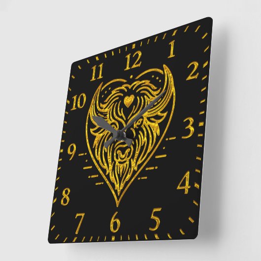 Bison Buffalo Illustration in Herzform Design Quadratische Wanduhr (Winkel)