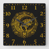 Bison Buffalo im komplexen Muster eines Blumendesi Quadratische Wanduhr (Vorderseite)