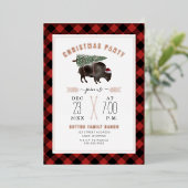 Bison Buffalo Karierte Weihnachtsbaumfeier Folieneinladung (Stehend vorne)