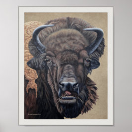Bison Buffalo Kuh Essen auf Tan Poster