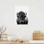 Bison Buffalo Modernes Portrait Schwarz-weiß Poster (Küche)
