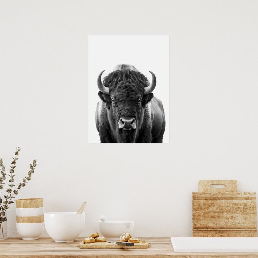Bison Buffalo Modernes Portrait Schwarz-weiß Poster (Küche)
