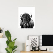 Bison Buffalo Modernes Portrait Schwarz-weiß Poster (Heimbüro)