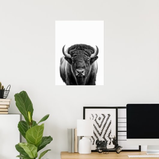 Bison Buffalo Modernes Portrait Schwarz-weiß Poster (Heimbüro)