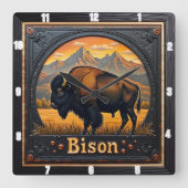 Bison Buffalo Mountain Bison Sunset Quadratische Wanduhr (Vorderseite)
