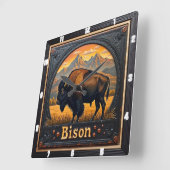 Bison Buffalo Mountain Bison Sunset Quadratische Wanduhr (Winkel)