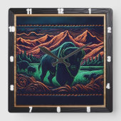 Bison Buffalo Neon Bison Quadratische Wanduhr (Vorderseite)