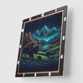 Bison Buffalo Night Bison Journey Quadratische Wanduhr (Winkel)