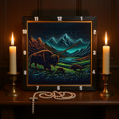 Bison Buffalo Night Bison Journey Quadratische Wanduhr