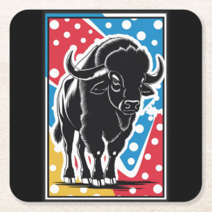 Bison - Buffalo Pop Art Vintag Retro Rechteckiger Pappuntersetzer