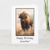 Bison Buffalo Portrait Happy Birthday Name Karte (Vorderseite)
