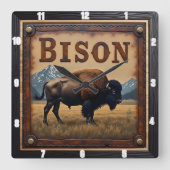 Bison Buffalo Quadratische Wanduhr (Vorderseite)