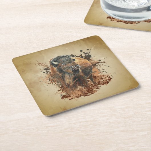 Bison Buffalo Rechteckiger Pappuntersetzer (angewinkelt)