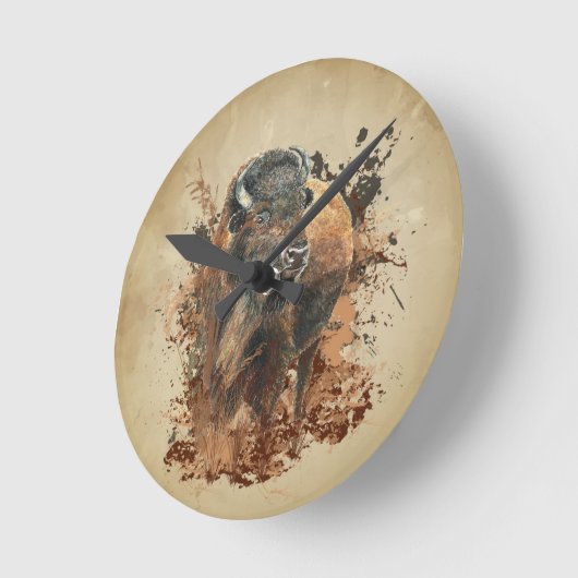 Bison Buffalo Runde Wanduhr (Winkel)