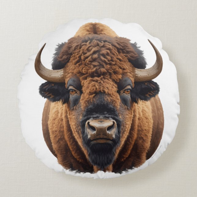 Bison / Buffalo Rundes Kissen (Vorderseite)