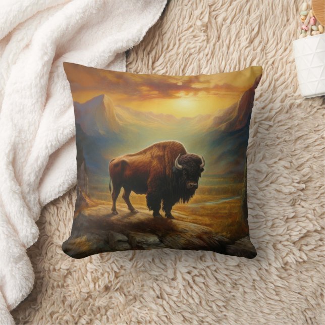 Bison Buffalo Sunset View Kissen (Decke)