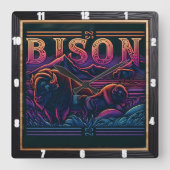 Bison Buffalo Tooled Buffalo Quadratische Wanduhr (Vorderseite)