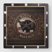 Bison Buffalo Tooled Buffalo Sunset Quadratische Wanduhr (Vorderseite)