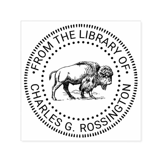 Bison Buffalo Vintag Zeichnend Bibliotheksname Permastempel (Design)