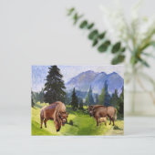 Bison Buffalo Wasserfarbenwelt Landschaft Feiertagspostkarte (Stehend Vorderseite)