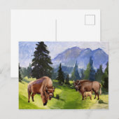 Bison Buffalo Wasserfarbenwelt Landschaft Feiertagspostkarte (Vorne/Hinten)