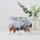 Bison Buffalo Watercolor Landschaft Winter Feiertagspostkarte (Stehend Vorderseite)