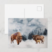 Bison Buffalo Watercolor Landschaft Winter Feiertagspostkarte (Vorne/Hinten)