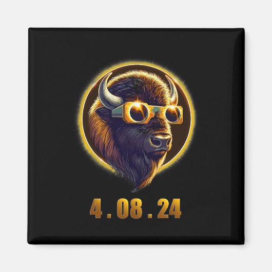 Bison Buffalo Wearing Gles Solar 2024 Eclipse Magnet (Vorne)