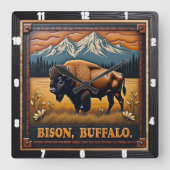 Bison Buffalo Western Bison Quadratische Wanduhr (Vorderseite)