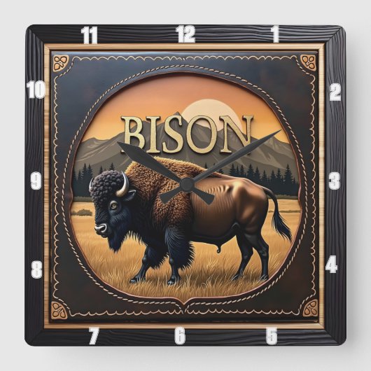 Bison Buffalo Wild Plains Buffalo Quadratische Wanduhr (Vorderseite)
