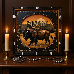 Bison Buffalo Wild Plains Buffalo Quadratische Wanduhr