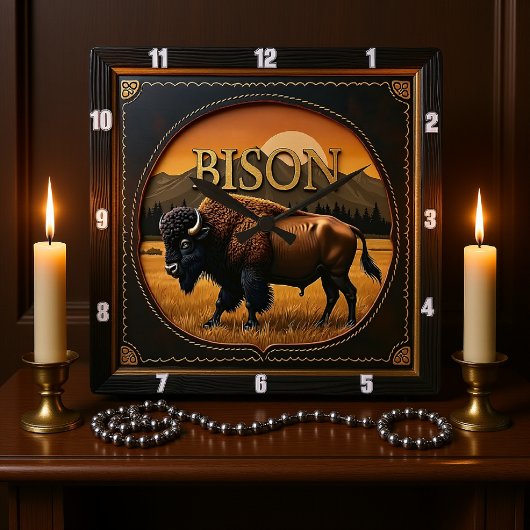 Bison Buffalo Wild Plains Buffalo Quadratische Wanduhr