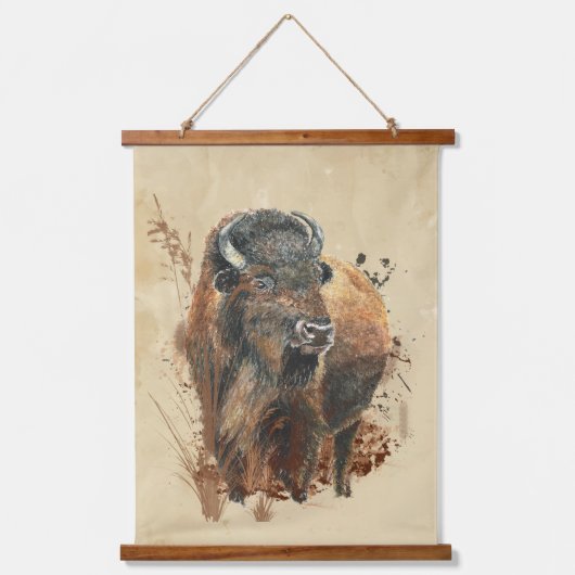 Bison Buffalo Wilhelm Tell Wandteppich Mit Holzrahmen (Vorderseite)