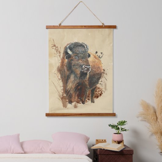 Bison Buffalo Wilhelm Tell Wandteppich Mit Holzrahmen (Schlafzimmer)
