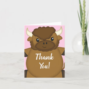 Bison Büffel Baby Shower Rosa Dankeskarte