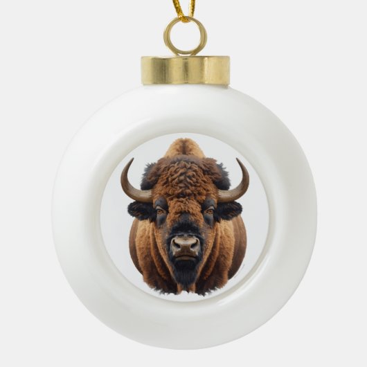 Bison / Büffel Keramik Kugel-Ornament (Vorderseite)