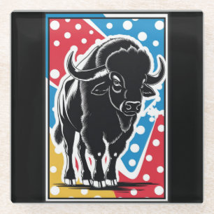 Bison - Büffel Pop Art Vintage Retro Glasuntersetzer