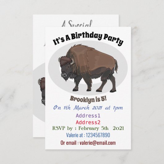 Bison-Cartoon-Abbildung Einladung (Vorne/Hinten)