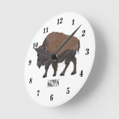 Bison-Cartoon-Abbildung Runde Wanduhr (Winkel)