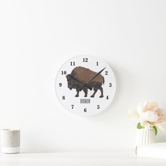 Bison-Cartoon-Abbildung Runde Wanduhr (Zuhause)