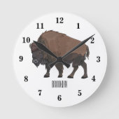 Bison-Cartoon-Abbildung Runde Wanduhr (Vorderseite)