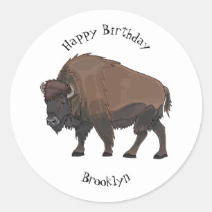 Bison-Cartoon-Abbildung Runder Aufkleber