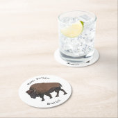 Bison-Cartoon-Abbildung Runder Pappuntersetzer (Vor Ort)