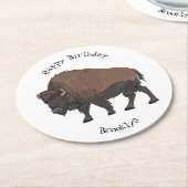 Bison-Cartoon-Abbildung Runder Pappuntersetzer (Angewinkelt)