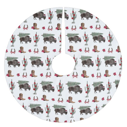 Bison Christmas Tree Ranch Wild West Christmas Polyester Weihnachtsbaumdecke (Vorderseite)