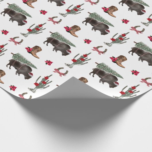 Bison Christmas Tree Ranch Wild West Christmas Wra Geschenkpapier (Ecke)
