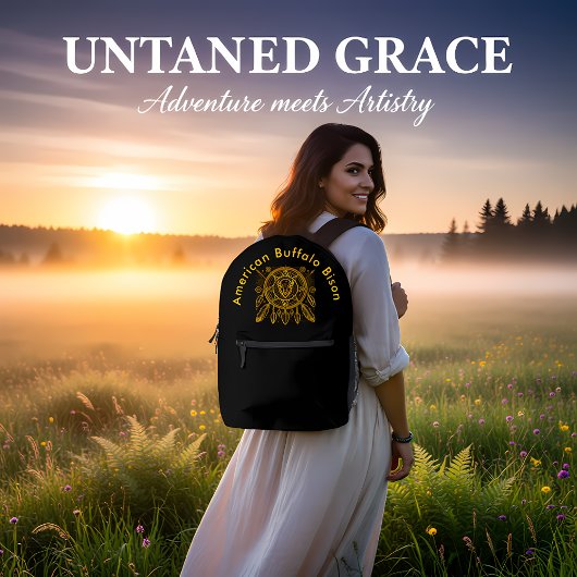 Bison Design mit Federn und geometrischen Mustern Bedruckter Rucksack